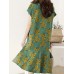 Floral Print Ruffle V Neck Cap Sleeve Midi Dress For Women