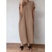 Solid Pocket Cotton Round Neck Casual Maxi Dress