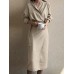 Lapel Long Sleeve V  Neck Solid Sash Midi Dress