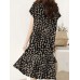 Geo Print Ruffle V  Neck Tulip Short Sleeve Casual Midi Dress