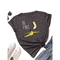 Women Funny Banana Letter Print Round Neck Casual Short Sleeve T  Shirts