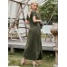 Solid Slit Hem Short Sleeve V  neck Maxi Dress