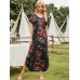 V  Neck Short Sleeve Pocket Flower Split Maxi Dress