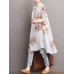 Flower Print Button Loose Stand Collar Midi Dress