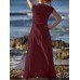 Sleeveless Solid Round Neck Ruched Hollow Out Maxi Dress