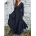 V  Neck Long Sleeve Sash Solid Brief Maxi Dress