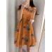 Flower Print Cotton Round Neck Sleeveless Casual Midi Dress