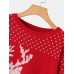 Women Christmas Reindeer Snowflake Pattern O  Nekc Long Sleeve Knitting Sweater