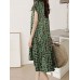 Geo Print Ruffle V  Neck Tulip Short Sleeve Casual Midi Dress