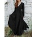 V  Neck Long Sleeve Sash Solid Brief Maxi Dress