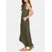 V  Neck Sleeveless Solid Pocket Summer Brief Maxi Dress