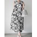 Flower Print Pocket Round Neck Sleeveless Casual Midi Dress