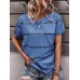 Stripe Print Short Sleeve O  neck Loose Casual T  Shirt For Women