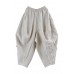 Plus Size Beige Pockets Cotton Linen Radish trousers Pants Summer