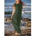 Sleeveless Solid Round Neck Ruched Hollow Out Maxi Dress