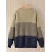 Women Contrast Color Patchwork Round Neck Long Sleeve Knitted Casual Sweater