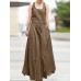 Solid Drawstring Ruched Sleeveless Casual Maxi Dress