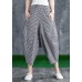 Stitching Cotton Linen Drop Crotch Pants Summer Linen Plaid Loose Large Size