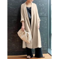 Pure Cotton Loose Literary Simple Mid  Calf Length Cardigan For Women