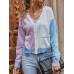 Women Contrast Color Knitted Drop Shoulder Long Sleeve Sweater Cardigans