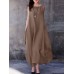 Solid Pocket Cotton Round Neck Sleeveless Casual Maxi Dress