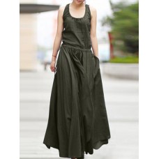 Solid Drawstring Ruched Sleeveless Casual Maxi Dress