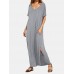 Solid Slit Hem Short Sleeve V  neck Maxi Dress